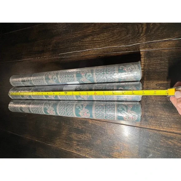 3 Rolls VTG 90s C&A Wallcoverings VT4012 Teal Paisley Floral Wallpaper Bolts NOS - Picture 7 of 7